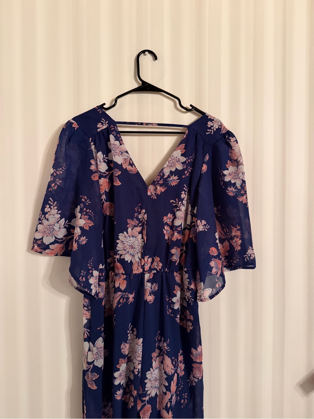 Floral Navy Chiffon Flowy Jumpsuit - Blue Pink Floral - Picture 3 of 5